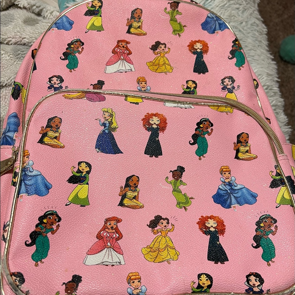 Pink leather Disney princess backpack & matching lunch box